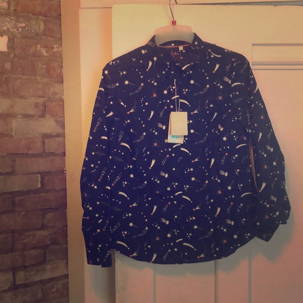 Boden Classic Shirt size 10, navy shooting stars